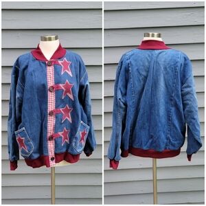 Vintage 90s y2k Upcycled Rustic Primative Americana Star Denim Jean Chore Jacket